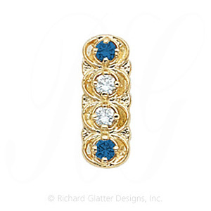 GS048 D/S - 14 Karat Gold Slide with Diamond center and Sapphire accents 